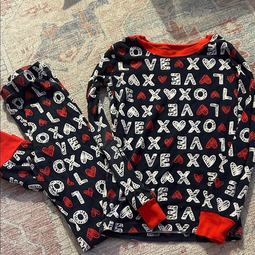Place Kids Valentines Pajama Set - Black and Red Love Print